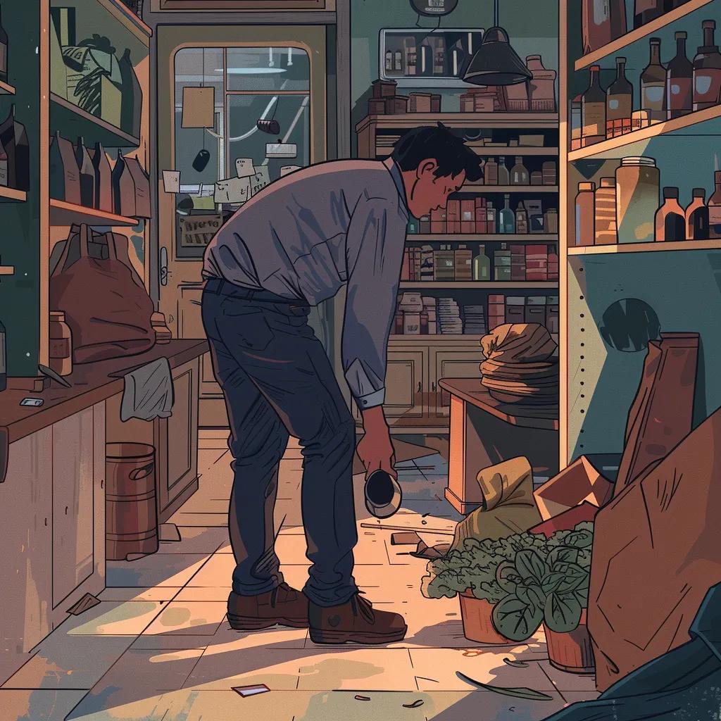 Shopkeeper inspecting walkway for safety hazards, representing duty of care